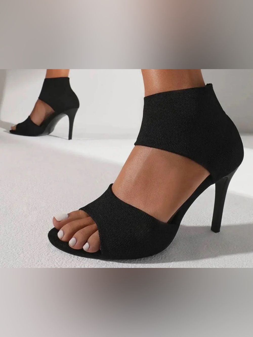 Women's Black Open Toe Ankle Cuff High Heels